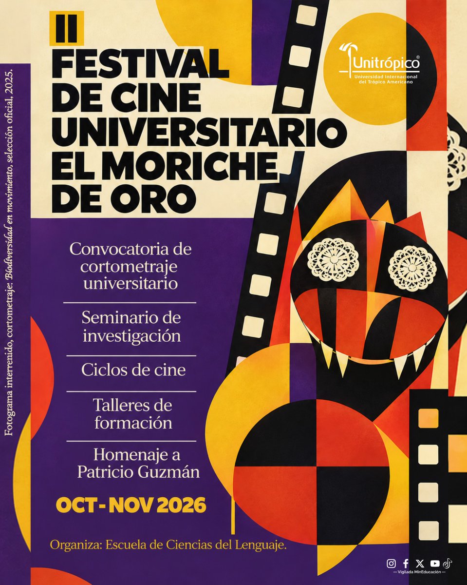 Unitropico's tweet photo. ¡El Moriche se viste de oro y llega a Unitrópico! 🎥✨

Entre octubre y noviembre vive nuestra programación de cine: convocatorias de cortometrajes, ciclos temáticos, talleres especializados y seminario de investigación.

¡Participa! 🎬👇 https://t.co/giA3PxPhMf