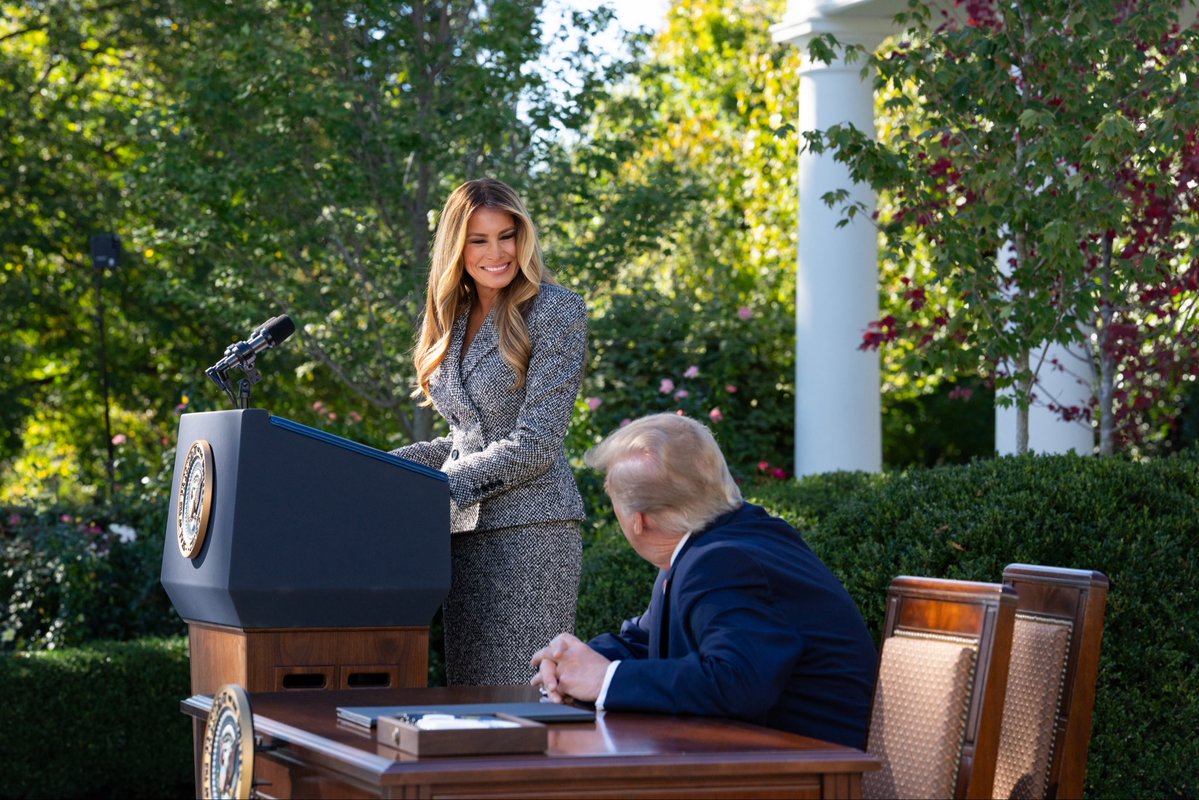 FirstLadyOffice's tweet photo. First Lady Melania Trump advanced a landmark program to improve women’s health through a new executive order that strengthens research, prevention, diagnosis, treatment, and care for girls and women throughout every stage of life.

The Executive Order establishes a @WhiteHouse Women’s Health Task Force and establishes a new Women’s Health Division within the National Institutes of Health to accelerate scientific discoveries to improve women’s health outcomes.