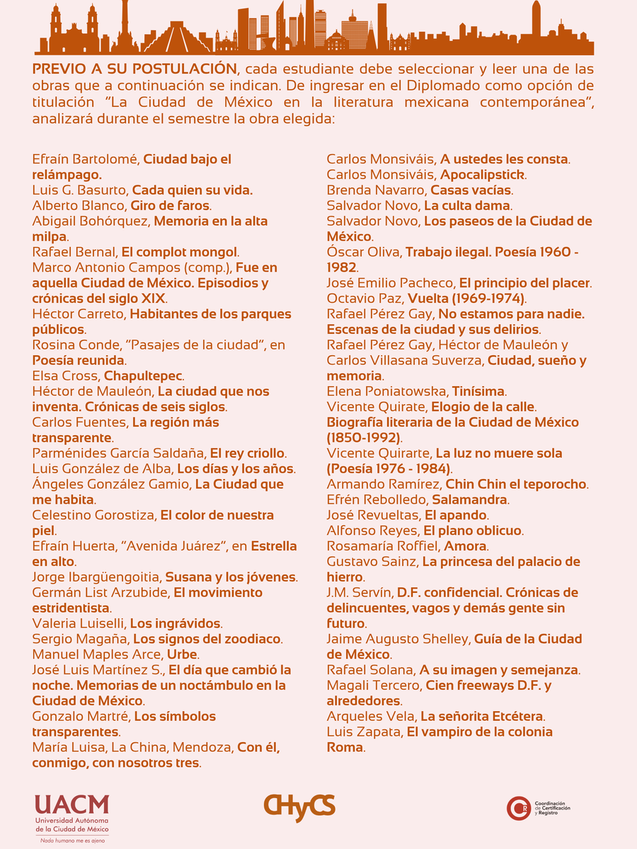UACM's tweet photo. #UACM #UACMEducación #UACM25Años
Convocatoria para participar en el Diplomado de Titulación La Ciudad de México en la literatura contemporánea. https://t.co/idfISc1QlB