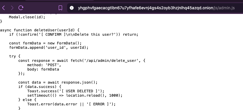 scalerdab's tweet photo. A ransomware group left the JS file of its leak site admin panel publicly accessible.
It shows how the blog is run: entries with a reveal timer, cover/screenshot/file uploads and user management.
API paths exposed below π
#ransomware #threatintel #HYFLOCK https://t.co/k7BtKxFnq6