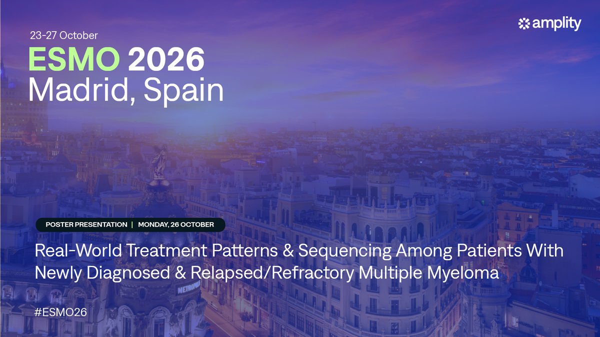 Amplity ESMO 2026 slide: Madrid-bound for #ESMO26 and thrilled to present Real-World