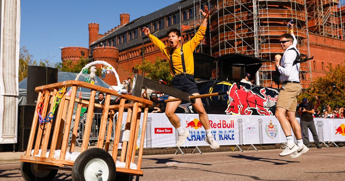 CapTimes's tweet photo. Minions chase Santa and cows during Red Bull Chariot Race ➡️Find link to story in bio https://t.co/b1uyiJSBdE