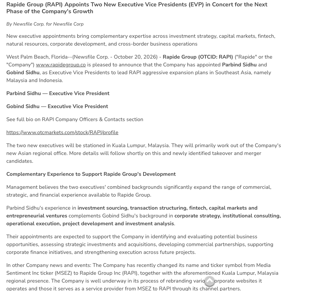 socialstartnow1's tweet photo. $RAPI Posted Appoints Two New Executive Vice Presidents (EVP) in Concert for the Next Phase of the Company's Growth
https://t.co/Log8Gx9XN1 #spaceX #newtothestreet #NASDAQ #otc #AI #wsj #nytimes #business #reuters #forbes #yahoofinance #cnn #bet #foxnews #latimes #MSN #usatoday #barronsonline #ESPN #WGN #Apple #Newswire #TSLA #NOW #gold #silver #news #Energy #rollingstones #marketing @socialstartnow1 #taxes #health #healthcare #hairrestoration
#Technology #biotechnology #IHub_StockPosts