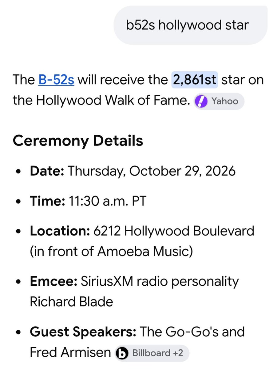 richardblade's tweet photo. A week from Thursday, October 29th at 11:30am, join me, The Go-Go’s and Fred Armisen as we welcome the B-52s to the legendary Hollywood Walk of Fame. All the details attached  it'll be a GREAT day.
@hwoodwalkoffame https://t.co/koT1KwcN9R