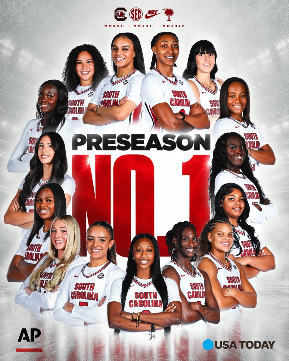 GamecockWBB's tweet photo. 5th time in 7 seasons – Preseason #1 in both polls!

🔗: https://t.co/Cg2wMhSRU9 https://t.co/bm5AHzgw1F