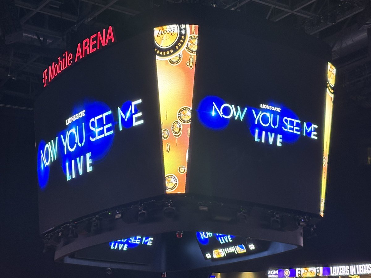 AmericaJR's tweet photo. “Now You See Me Live” halftime performance during the Lakers game at T-Mobile Arena. It’s a new magic show at MGM Grand based on the movies. #NowYouSeeMe #LasVegasStrip https://t.co/dFzEpcoOhb
