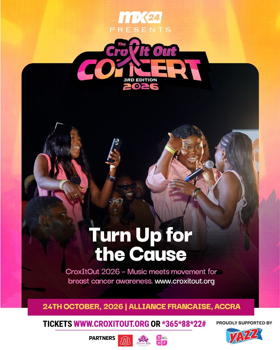 mx24gh's tweet photo. If you're down for the cause, come through! 🙌🏾💗
Rally your crew for the #CroxItOutConcert — turning up the music and the conversation on breast cancer awareness.
Tickets at https://t.co/K1gwMi7APV
#CroxItOut #BreastCancerAwareness https://t.co/ipeQAzEa9y