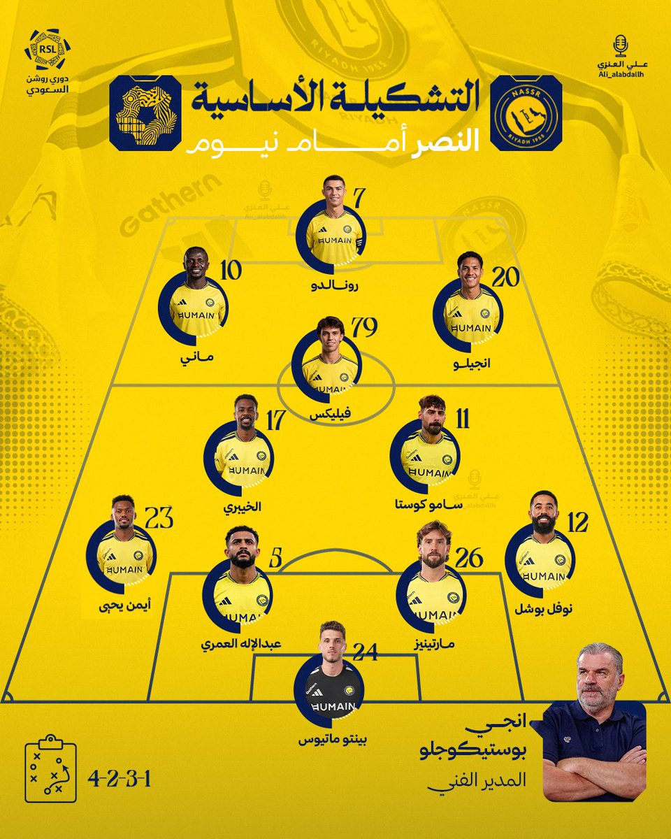 Ali_alabdallh's tweet photo. 📋| تـشـكـيـلـة #النصـر الرسـميـة لمـواجـهـة نيوم: https://t.co/cbCEcME2y1