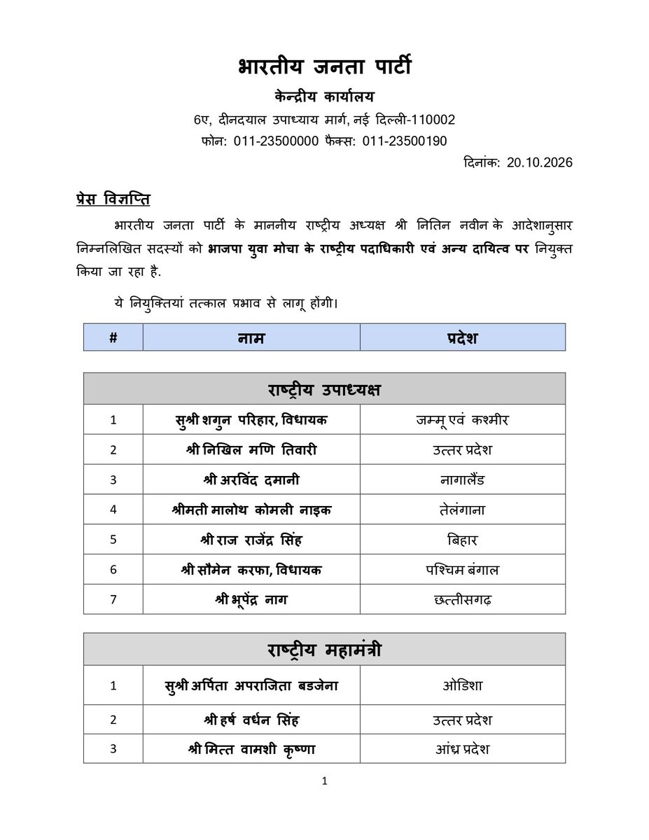 sanghaviharsh's tweet photo. Congratulations to all the newly appointed National Office Bearers of @BJYM. Best wishes for a successful tenure and continued service to the Nation. https://t.co/9a7F6Da0F2