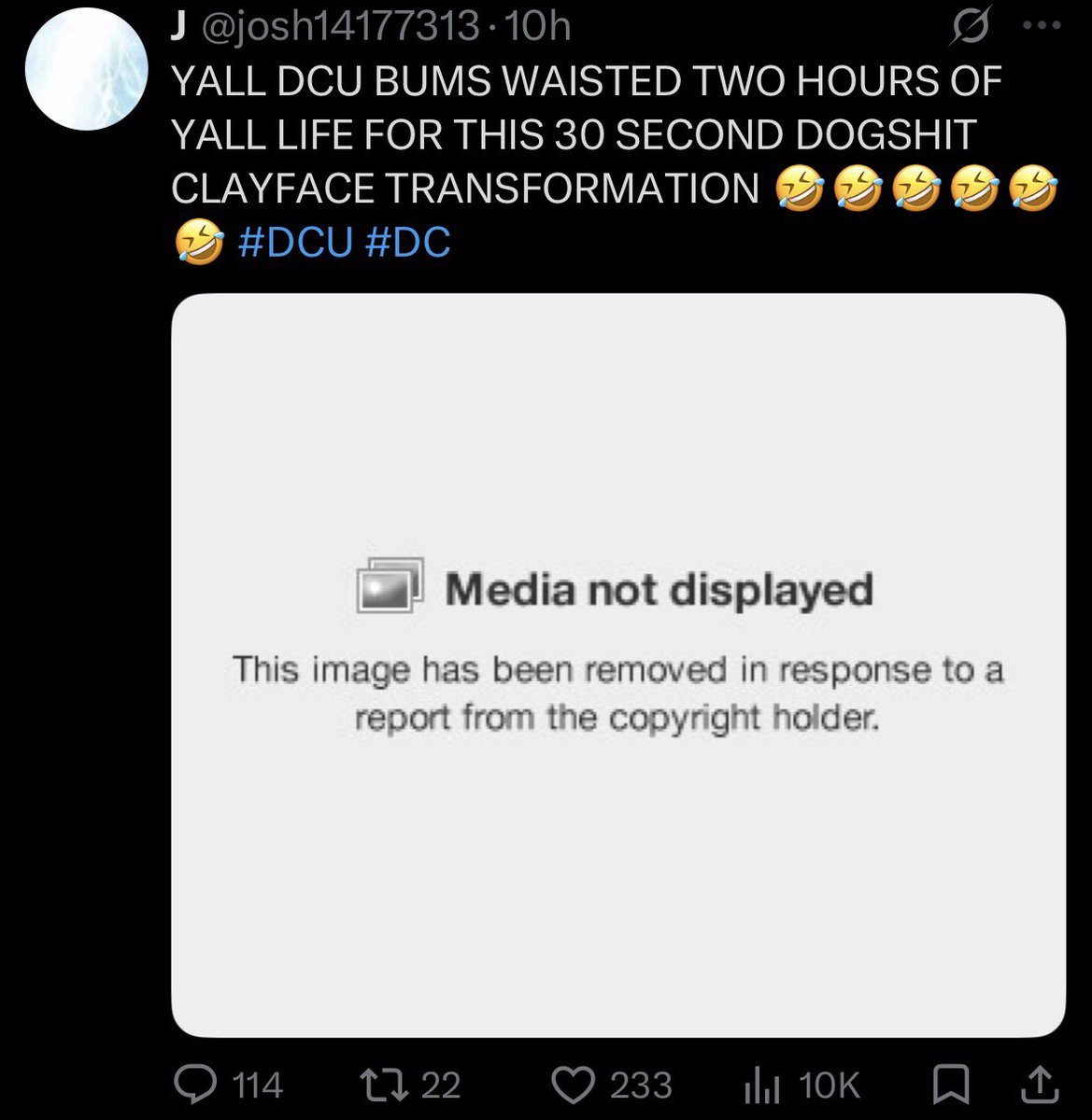 GunntArchive's tweet photo. WB are locking accounts sharing the abysmal #Clayface final form leaks. Turns out they’re real. Holy shit this is embarrassing. https://t.co/WVfjiPUY6F