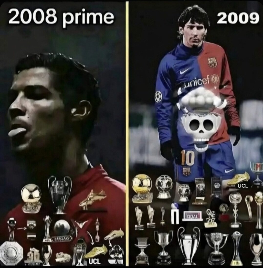 johnnycortes's tweet photo. Ronaldo fans still claiming 2008 was the most complete &amp; deserving Ballon d’Or ever

2009 Messi:
• More titles
• More individual awards
• More goals
• More assists
• Most unanimous Ballon d’Or winner in history (98.54%) https://t.co/2VvJN1IAB9