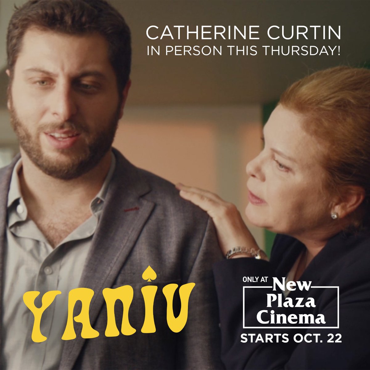 MenemshaFilms's tweet photo. THIS JUST IN:  Catherine Curtin ("Bad Shabbos", "Stranger Things", "Orange Is the New Black") joins the filmmakers of YANIV for a special sneak preview this Thursday only at @NewPlazaCinema! ♣️ Get your tickets NOW at https://t.co/tKPqlJGyH3. https://t.co/ig9thUo4JG