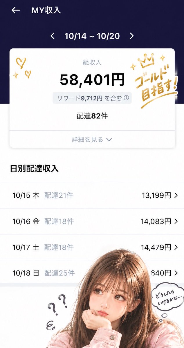 NamiDeliver's tweet photo. 今週は4日しか働いてなかったのか……
実家帰って友達にも会えてリフレッシュできたし、親に買ってあげたいものもできたから来週は気合い入れてゴールド目指して頑張ろ(ง •̀_•́)ง https://t.co/NmzWMzB4R8