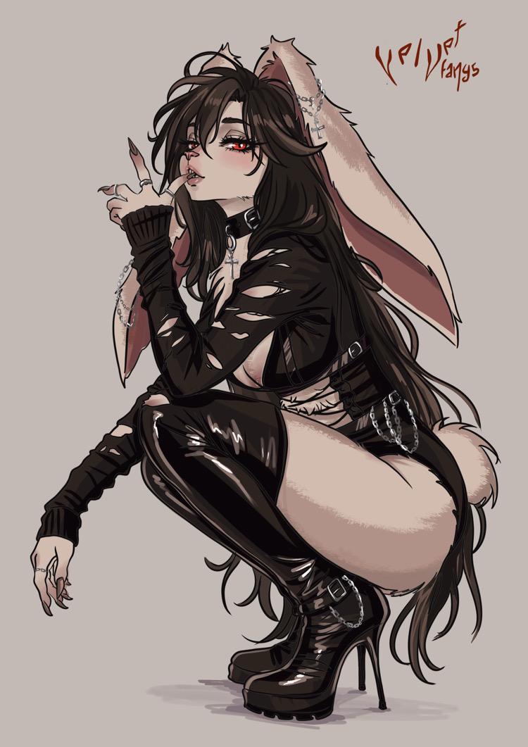 VelvetFangs77's tweet photo. Would you let her ruin your day? 🖤👀

#goth #OCㅤㅤ #furry #furryart https://t.co/w38m2K6Ta1