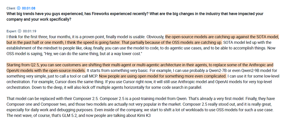 pequityresearch's tweet photo. Expert Takeaways: Data Centers

1. Open-Source Models Closing the Gap

> Open-source models are catching up to state-of-the-art frontier models faster than expected, driven by lower costs and improved performance.

> Starting in Q2, customers began replacing Anthropic and OpenAI models with open-source alternatives (such as Qwen variants like Composer 2.5).

> The transition started with basic tasks like tool calling and Model Context Protocol (MCP) and has advanced to low-level agent orchestration (e.g., parallel code searches).

2. Compute Capacity & Latency Bottlenecks

> Demand is constrained by GPU capacity, with some companies experiencing 5x traffic growth.

> Capacity shortages are most acute in the U.S., where strict latency requirements prevent companies from shifting workloads overseas to regions with available supply (e.g., Singapore, Malaysia, Australia).

3. Compute Provider Ecosystem Dynamics

> AWS, GCP, Azure, and Oracle offer reliability but are expensive, require long-term commitments (3+ years), and lack immediate availability for late-generation hardware (such as NVIDIA B300s).

> Companies host 80–90% of their capacity with neoclouds (e.g., CoreWeave, Lambda Labs, Nebius) due to cost flexibility. However, neoclouds suffer from reliability issues (e.g., unexpected GPU drop-offs from networking failures or Blackwell overheating), requiring ongoing engineering resources to manage fleet stability.

> Small operators leasing GPU racks (typically ~4,000 GPUs) attempt to recoup investments within 1–2 years. In practice, they are often unusable due to a lack of cloud management, infrastructure maintenance, and operational expertise.

4. Supply Dynamics & Industry Bottlenecks

> While NVIDIA continues to scale GPU production, the true limitation in the U.S. is power/electricity supply and data center infrastructure, rather than physical GPU availability.

> Major model developers and players with spare capacity are beginning to lease out their idle GPU fleets directly to the market.

5. Payment Terms & Financial Structures

> U.S.-based neoclouds generally require 20%–30% upfront prepayment, with the remainder paid monthly or quarterly, and rebates negotiated at term completion for SLA/traffic disruptions.

> Providers in the APAC region operate under more lenient terms, requiring no prepayment upfront.

Great work from @RihardJarc 

$GOOGL $AMZN $META $MSFT $NVDA $ORCL
