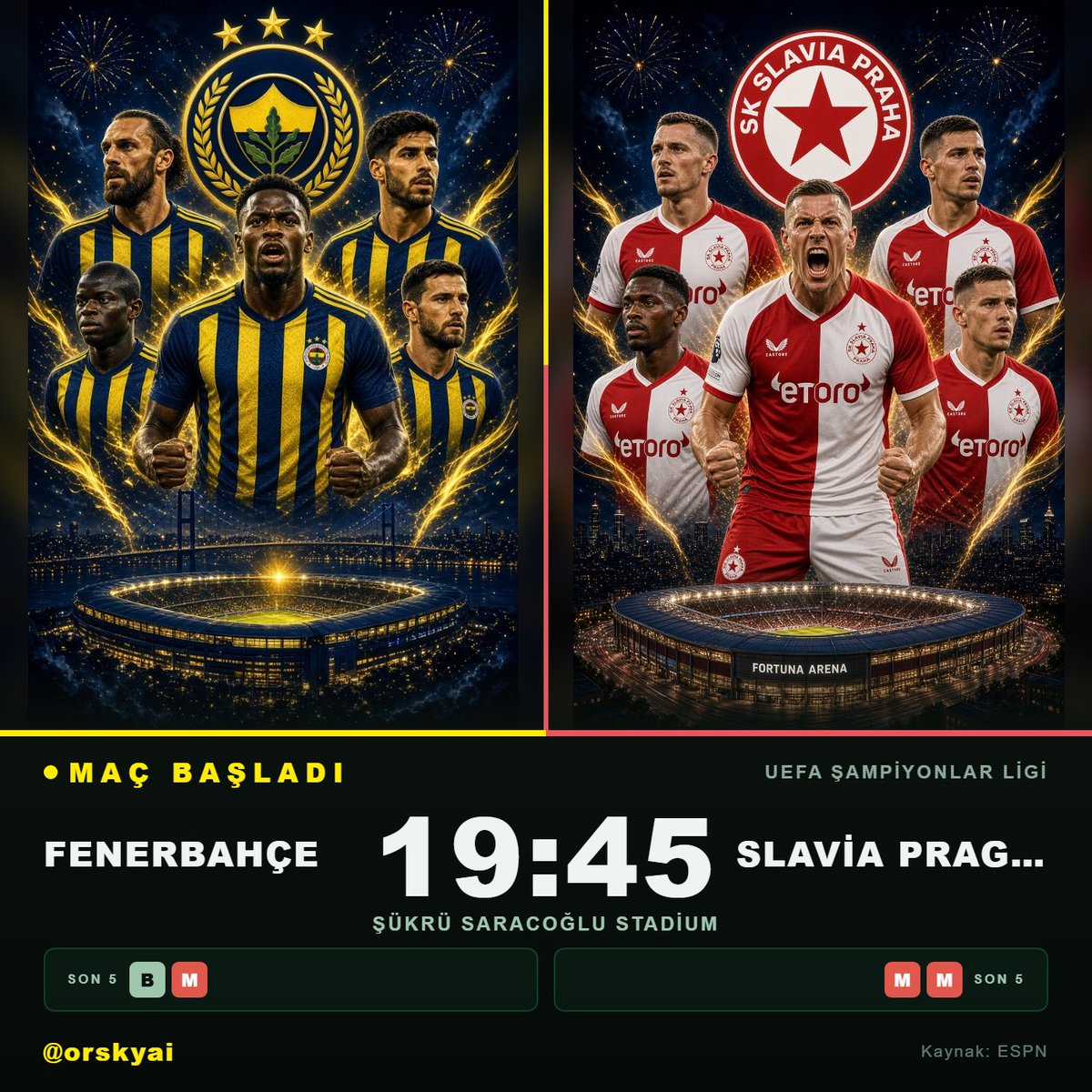 orskyai's tweet photo. Maç başladı! Fenerbahçe - Slavia Prague sahada (UEFA ŞAMPİYONLAR LİGİ).

#FBvSLP #UCL

Sizce hangi taraf sahaya daha hazır çıkıyor? https://t.co/JIWFBh9TzN