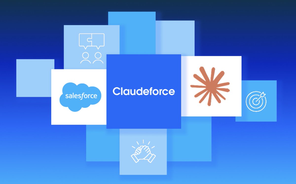 partnerforce's tweet photo. Salesforce + Anthropic: Connect Salesforce data to Claude, ask questions, build a command center &amp; publish to any channel. Act on CRM data in natural language with 37 prebuilt skills &amp; total security. 
Watch here: https://t.co/Vu6XhcMvgm https://t.co/I3eciU7Ac9