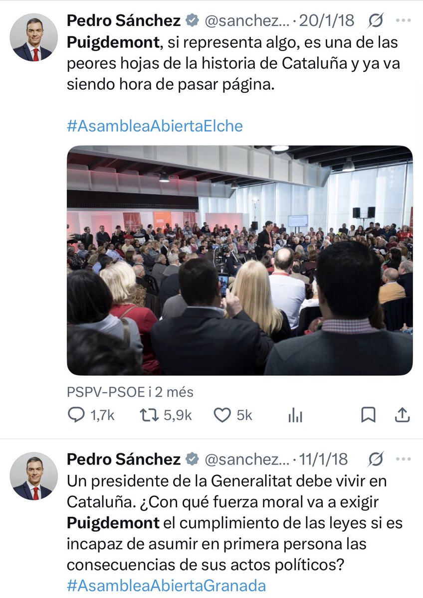 aleixclario's tweet photo. Avui que tots els socialistes es posen medalles per l’Amnistia, és un bon moment per recordar que Pedro Sánchez deia que “Puigdemont és un pròfug i treballaré perquè sigui jutjat” i Salvador Illa afirmava “ni amnistia ni nada de eso”. 

Cínics hipòcrites. https://t.co/CPqAOyXdZr