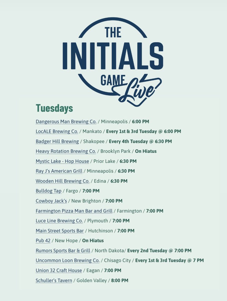 InitialsGame's tweet photo. TUESDAYS: https://t.co/MkhWlAFSo1 https://t.co/Y8CMs0zPpZ