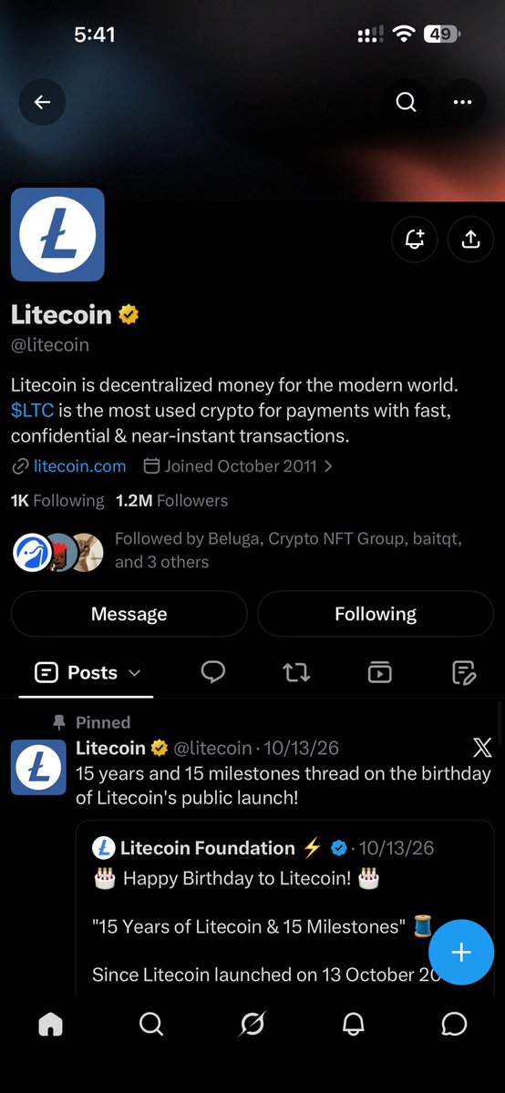 __Archy0's tweet photo. @polyester @litecoin All done ☑️ 

Username: PetiteOwner https://t.co/KsJPTINBRk