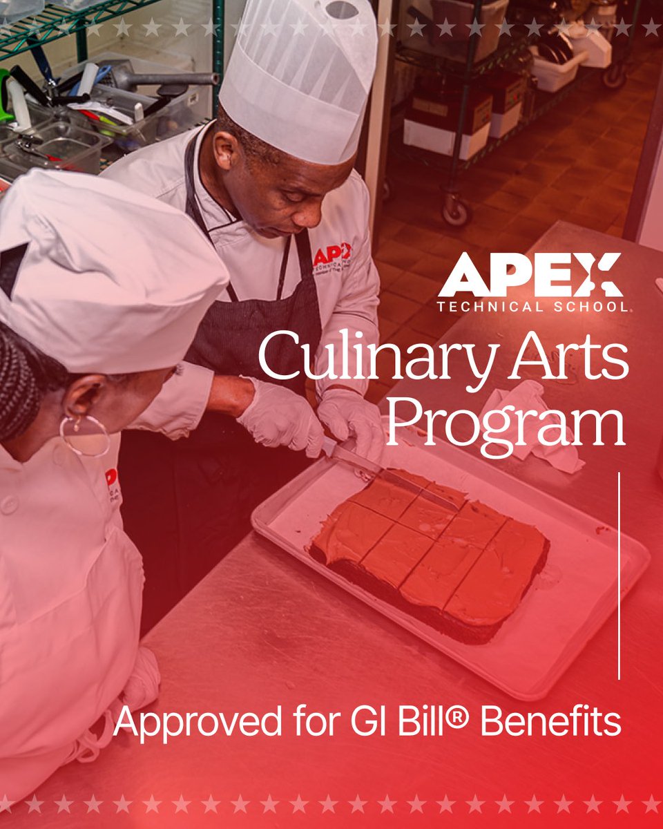 FedcapGroup's tweet photo. #NEWS: Apex Technical School’s Culinary Arts program is approved for GI Bill® education benefits, opening a new path to careers in professional cooking for veterans, service members, and eligible family members.

Explore: https://t.co/wz2i3hQesl
Read more: https://t.co/yU6reNSszP https://t.co/k43ZwEDkPw