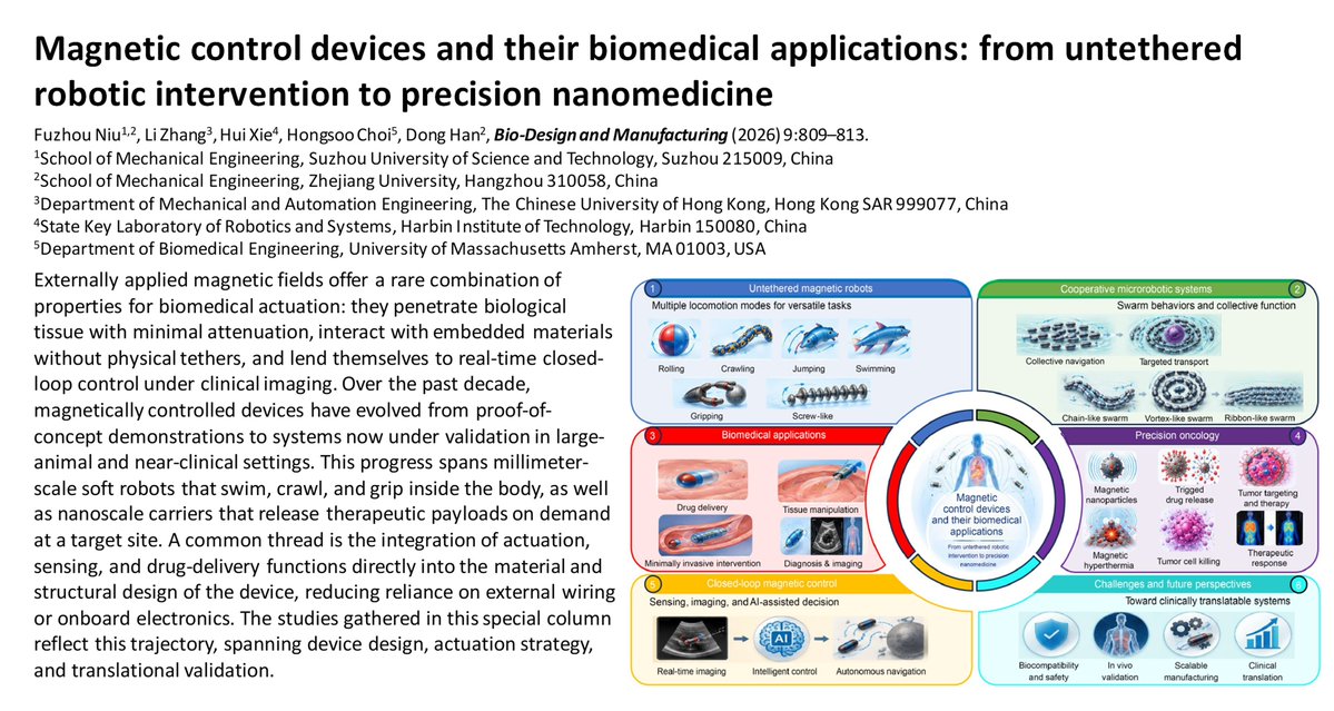 BioDesignManuf's tweet photo. Magnetic control devices and their biomedical applications: from untethered robotic intervention to precision nanomedicine

Learn more: https://t.co/Vi6e4tSYKL https://t.co/STjLLMvuQZ