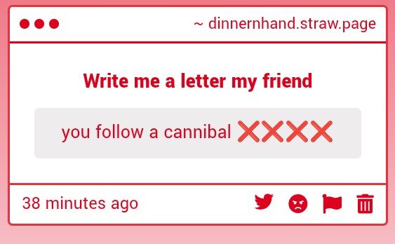 Dinnernhand's tweet photo. Oh come on friend! You're acting like they're suddenly going to jump out of my paper and bite me! That won't happen... I think? https://t.co/I62UD1KI7m
