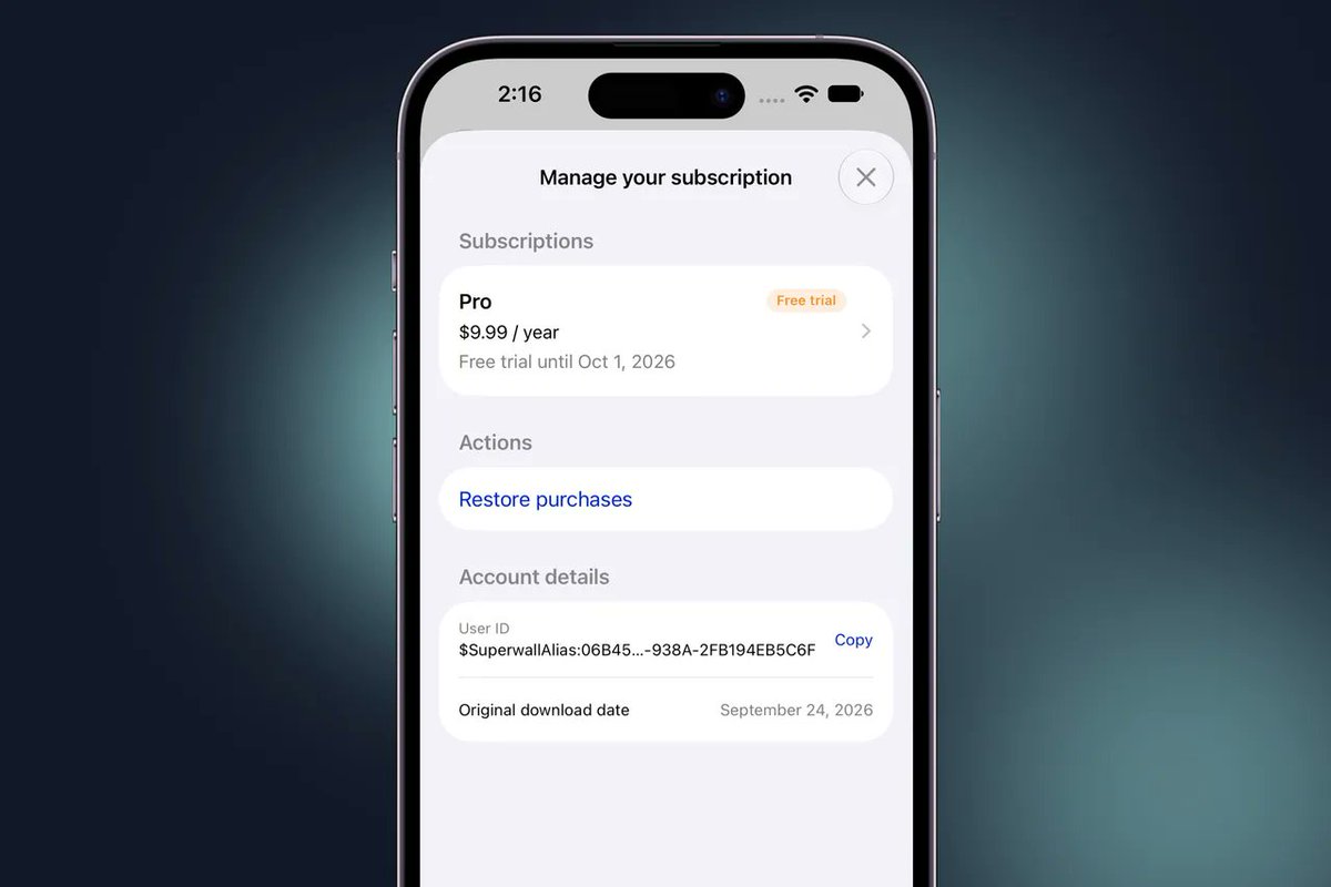 Superwall's tweet photo. 📣 Introducing Customer Center 📣

It's just a super duper easy way to handle life's little rough edges when it comes to subscription apps. We all get the common questions:

- How do I change plans?
- Cancel? Get a refund?
- The list goes on...

Handle all of them easily, and it works out of the box.
