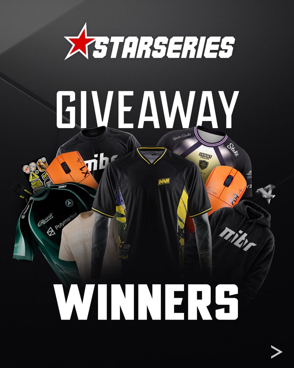 StarLadder_CS's tweet photo. 🎁 StarLadder StarSeries Season 20 giveaway update: backup winners, check your inbox!

Vitality jerseys, Natus Vincere merch bundles, Aurora merch bundles, MIBR merch and ATK gear are waiting for their new owners!

#StarSeries20 https://t.co/6IcbcNedt5