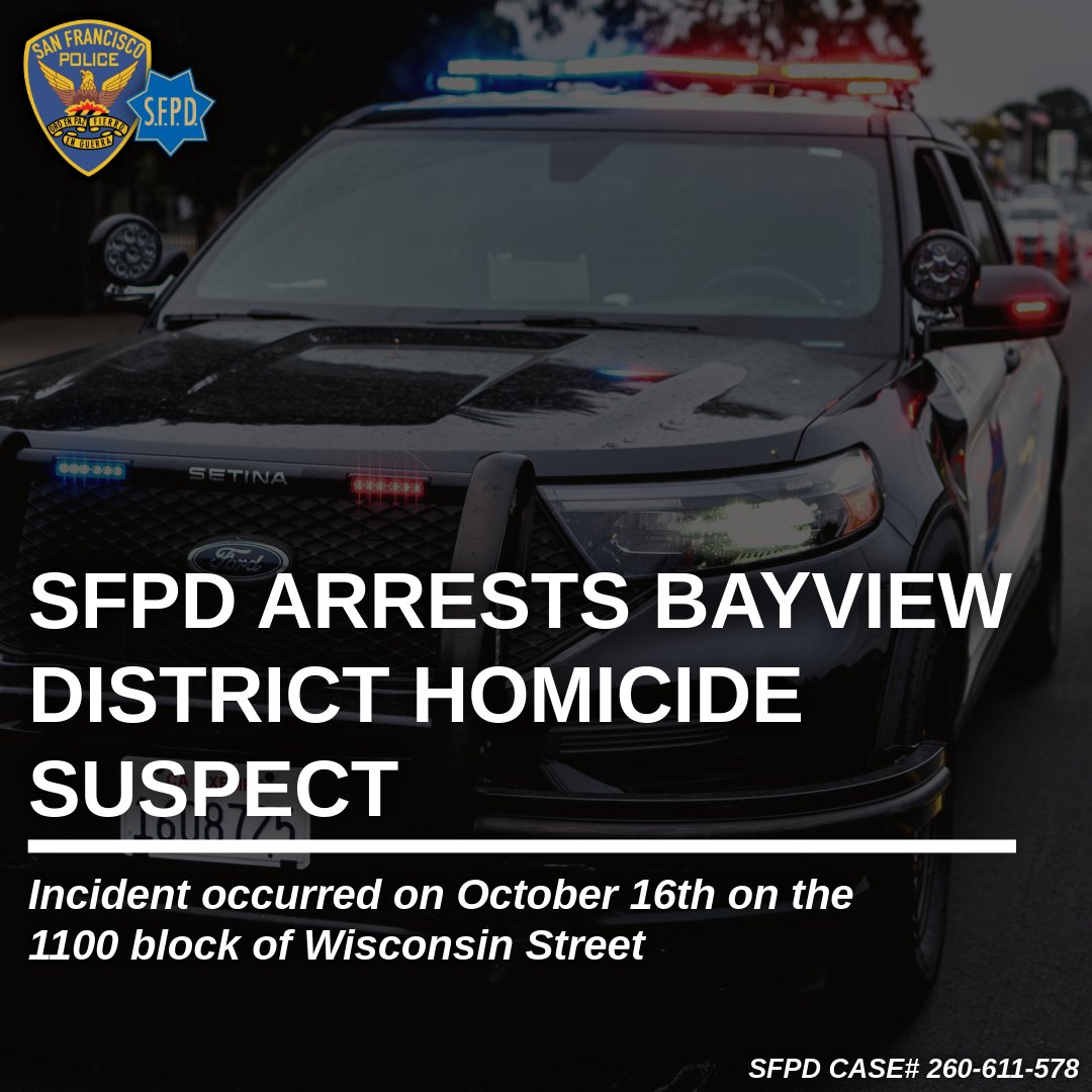 SFPD's tweet photo. #UPDATE: A juvenile male has been arrested in connection with the homicide that occurred last Friday on the 1100 block of Wisconsin St., thanks to the work of investigators with the SFPD's Homicide Detail.

More: https://t.co/2jyeQKEsuf https://t.co/sPbC8G2OLh