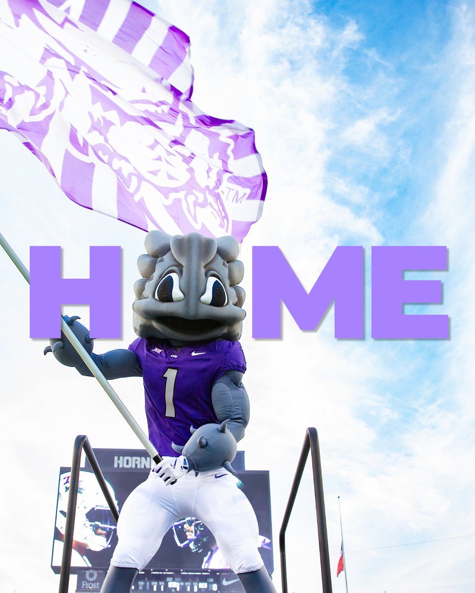 TCU's tweet photo. There's no place like HOME! Happy homecoming week, Horned Frogs 💜

🔗 For all the details, go to: https://t.co/Zo9y6lLCiO https://t.co/kNNhF2Bs4f