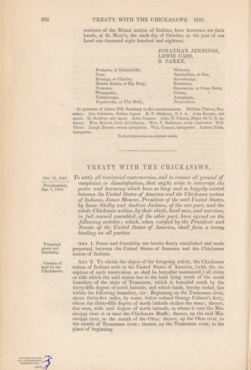LastMFLeft's tweet photo. Treaty of Tuscaloosa/Treaty with the Chickasaws (1818) https://t.co/i2v9SPyMp0