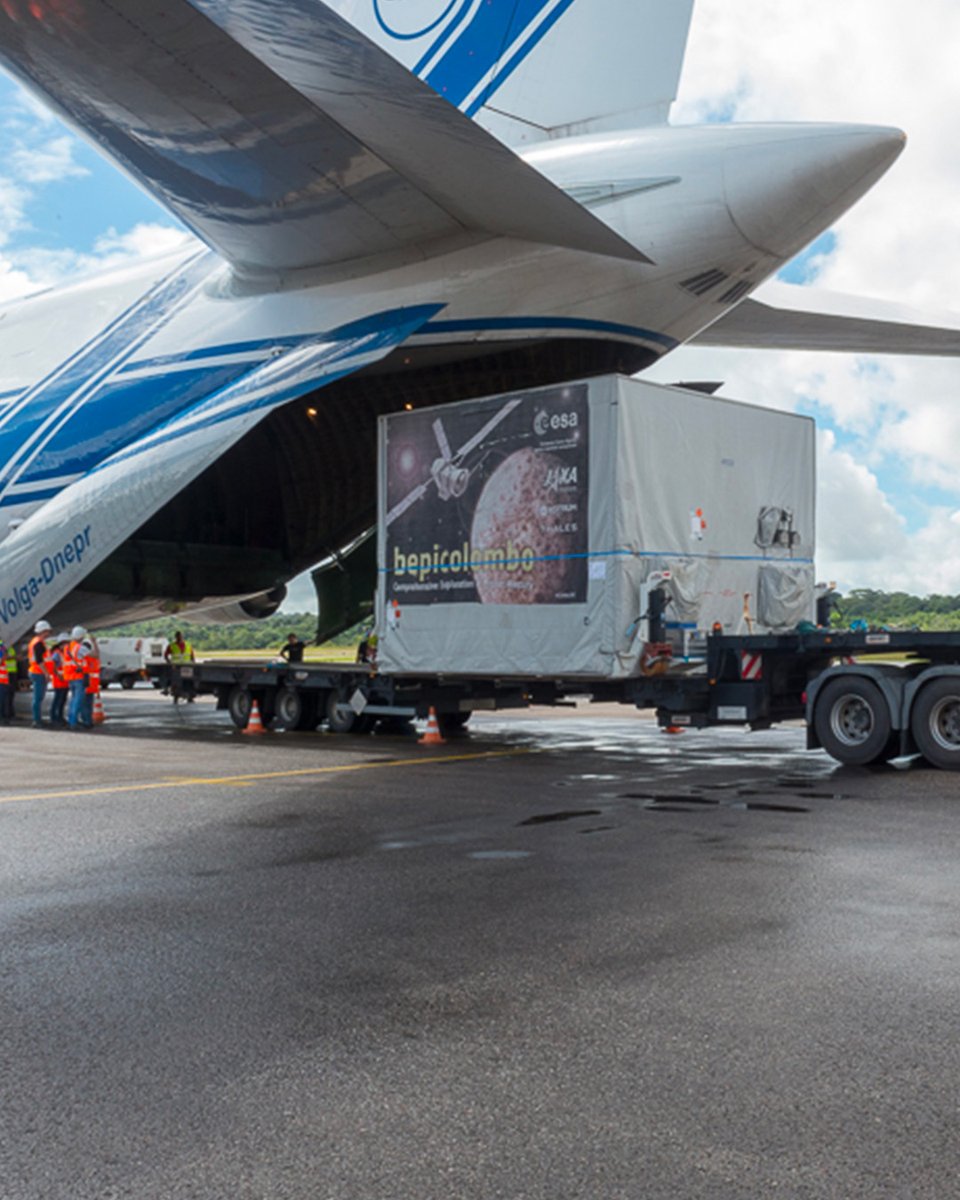 Arianespace's tweet photo. Eight years ago today, BepiColombo began its journey to Mercury. 🚀

On 20 October 2018, the ESA/JAXA mission lifted off from Europe’s Spaceport aboard Ariane 5, beginning one of the most complex journeys through the inner Solar System.

Since then, BepiColombo has travelled billions of kilometres, using planetary flybys to gradually adjust its trajectory towards the closest planet to the Sun.

Eight years after launch, the journey that began in Kourou is entering its final chapter, bringing BepiColombo closer to the world it was built to explore.

A journey that started with Ariane 5, and continues to push our understanding of Mercury further.

#LaunchingAmbitions
@esa @JAXA_jp @CNES
