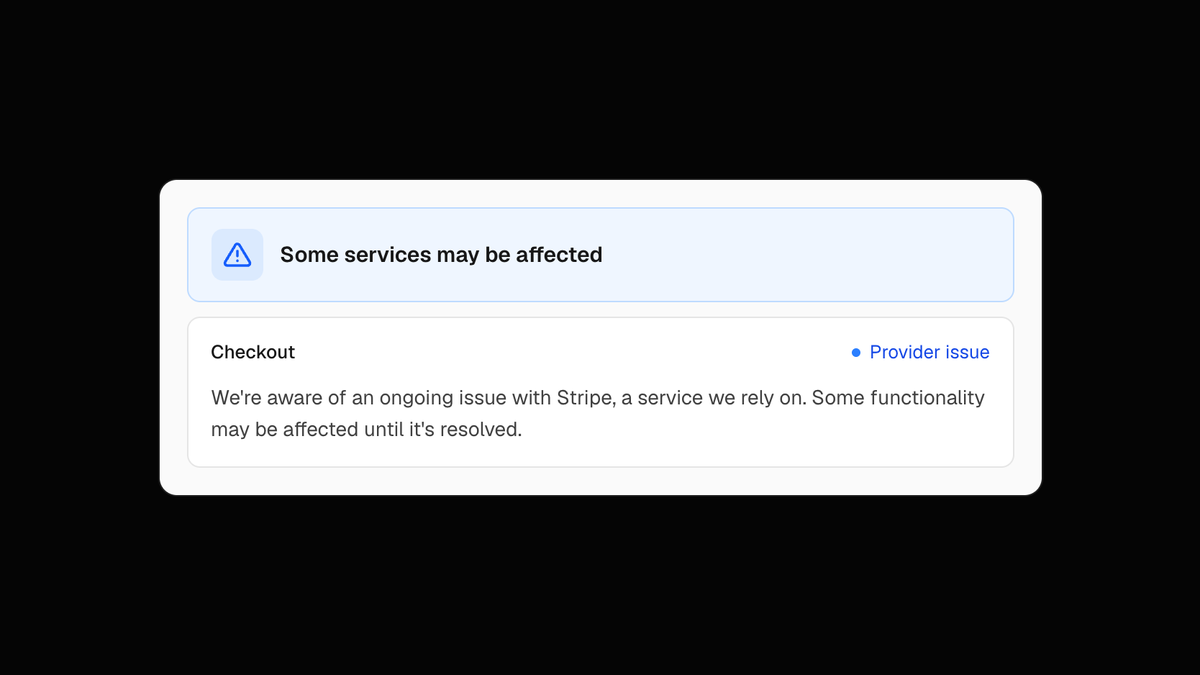 jensonhirst's tweet photo. this is the part of Sentivel I actually wanted to build

when a provider you use has an incident, I made it match that to your stuff and draft the status page note for you https://t.co/nHE3DQMo2I