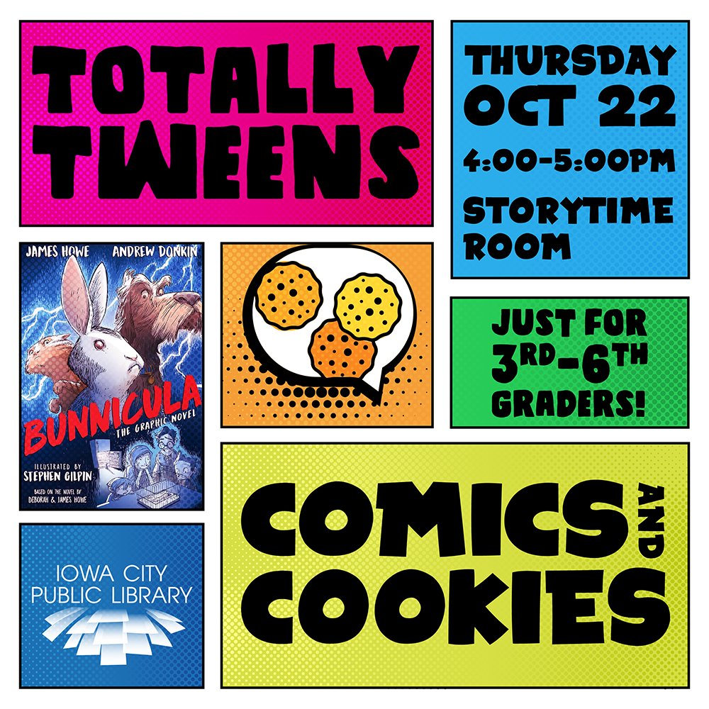ICPL's tweet photo. Tweens! Join us for Comics and Cookies where we'll read "Bunnicula" on Thursday, Oct. 22, from 4 to 5 p.m.! https://t.co/x4RdeztgTU https://t.co/I5Q5VBPGQm