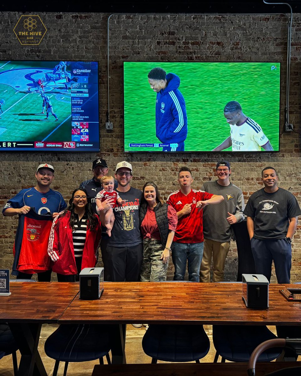 thehivebarmck's tweet photo. Nottingham Forest vs Arsenal at The Hive! 🔥

Thanks to everyone who joined us for Sunday’s game! Soccer fans of all ages are welcome, as our youngest Arsenal fan from last weekend can attest! 👶

We’re back open today for Champions League action - come watch with us! 🍻 https://t.co/siMK0ySWs8