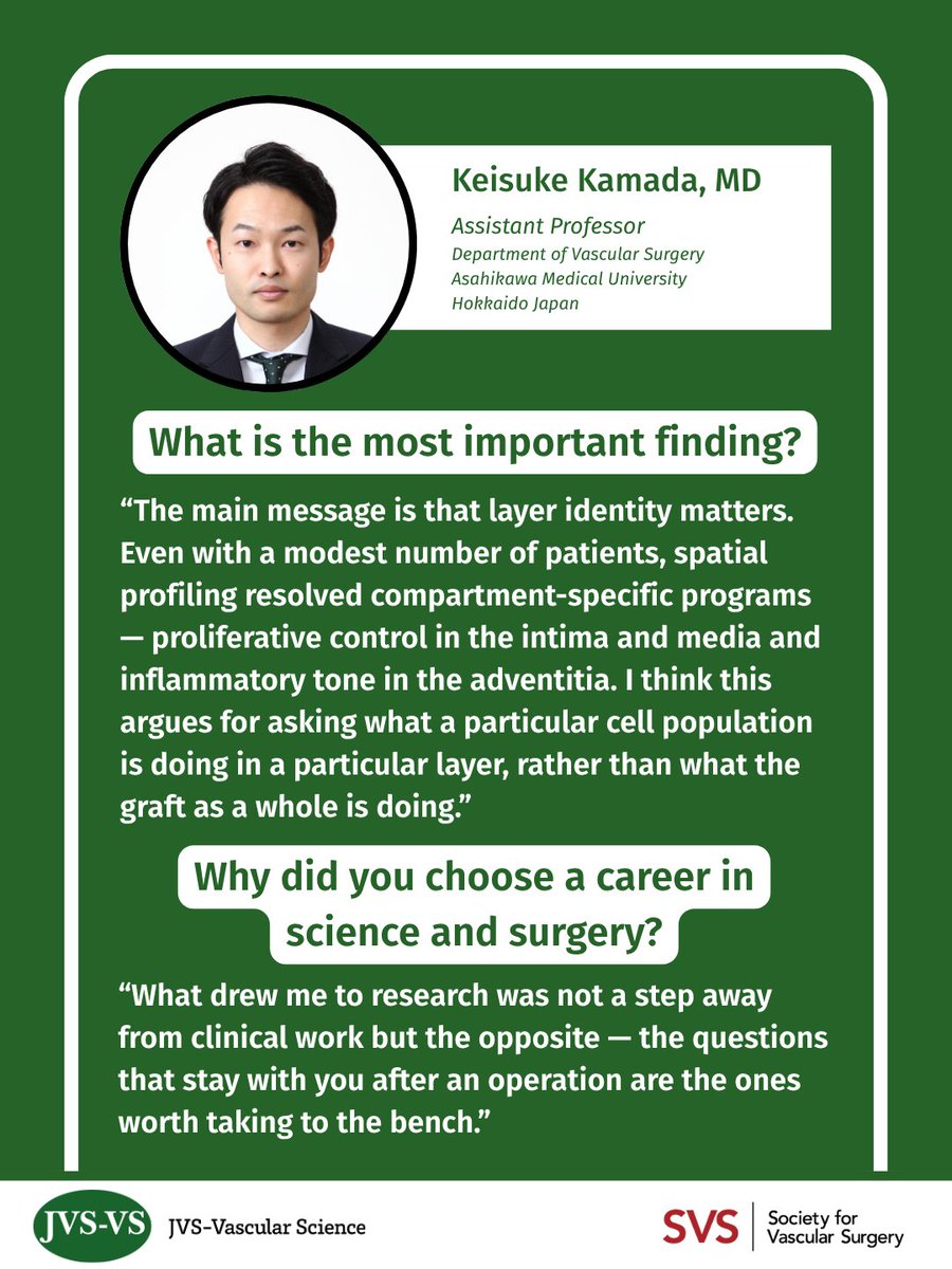 JVS_VascSci's tweet photo. 🇺🇸🇯🇵Don't miss a new study on regional arterial wall remodeling in peripheral #veingrafts, and meet the authors, Keisuke Kamada and Gale Tang!
READ MORE: https://t.co/y2OUfJ1eje
#spatialtranscriptomics #PAD @VascularSVS @UWSurgery https://t.co/KGpnrWvGkJ