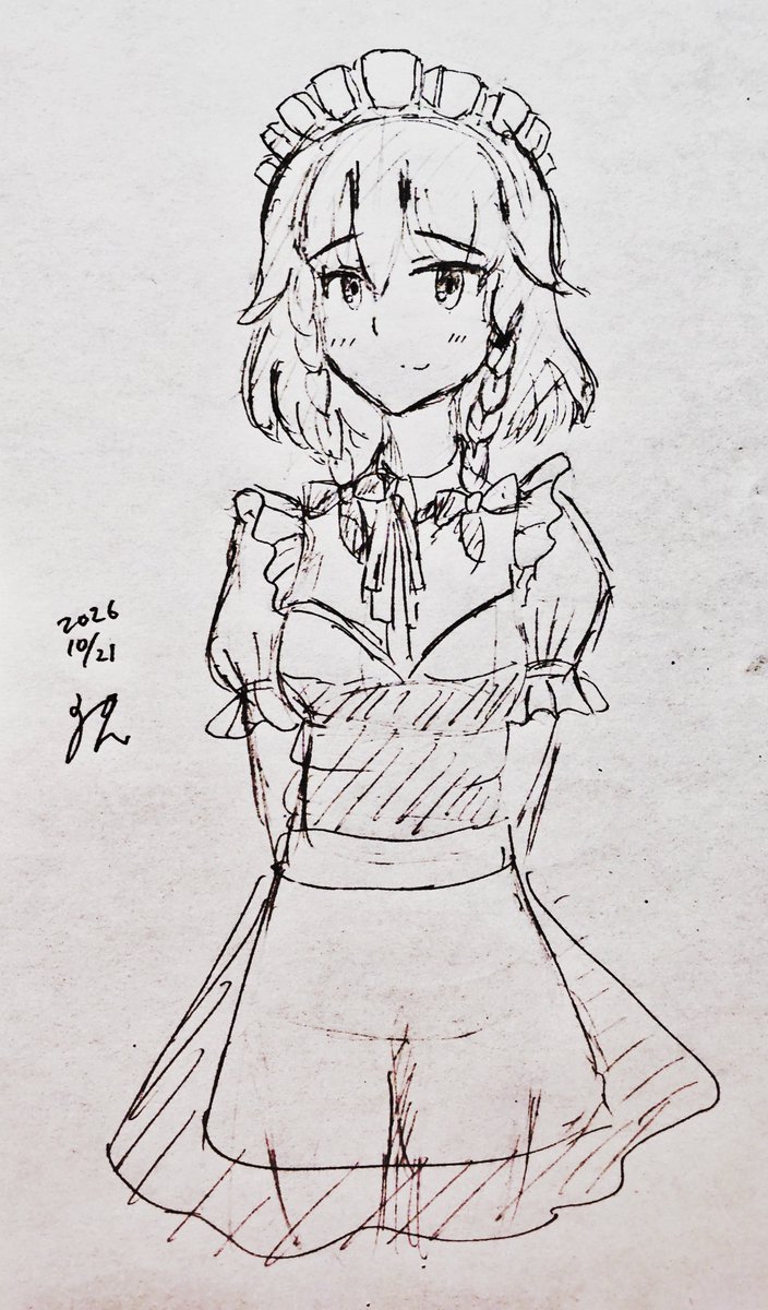 fo_rex_ample's tweet photo. ←2012   2026→
14年ぶりに咲夜を描いた。画風は変わった気がするけど、画力が上がってないなあと……　練習しなきゃ https://t.co/3LQfPe2jTb