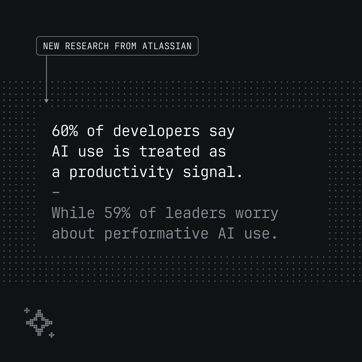 Atlassian's tweet photo. "Performative AI" is the new technical debt.

Developers are being incentivized to use AI, while engineering leaders worry it’s just to look productive. Measuring the tool instead of the outcome creates a friction loop that speed alone can't fix.

Get the full findings in our new State of DevEx Report → https://t.co/TAVZurIPtO