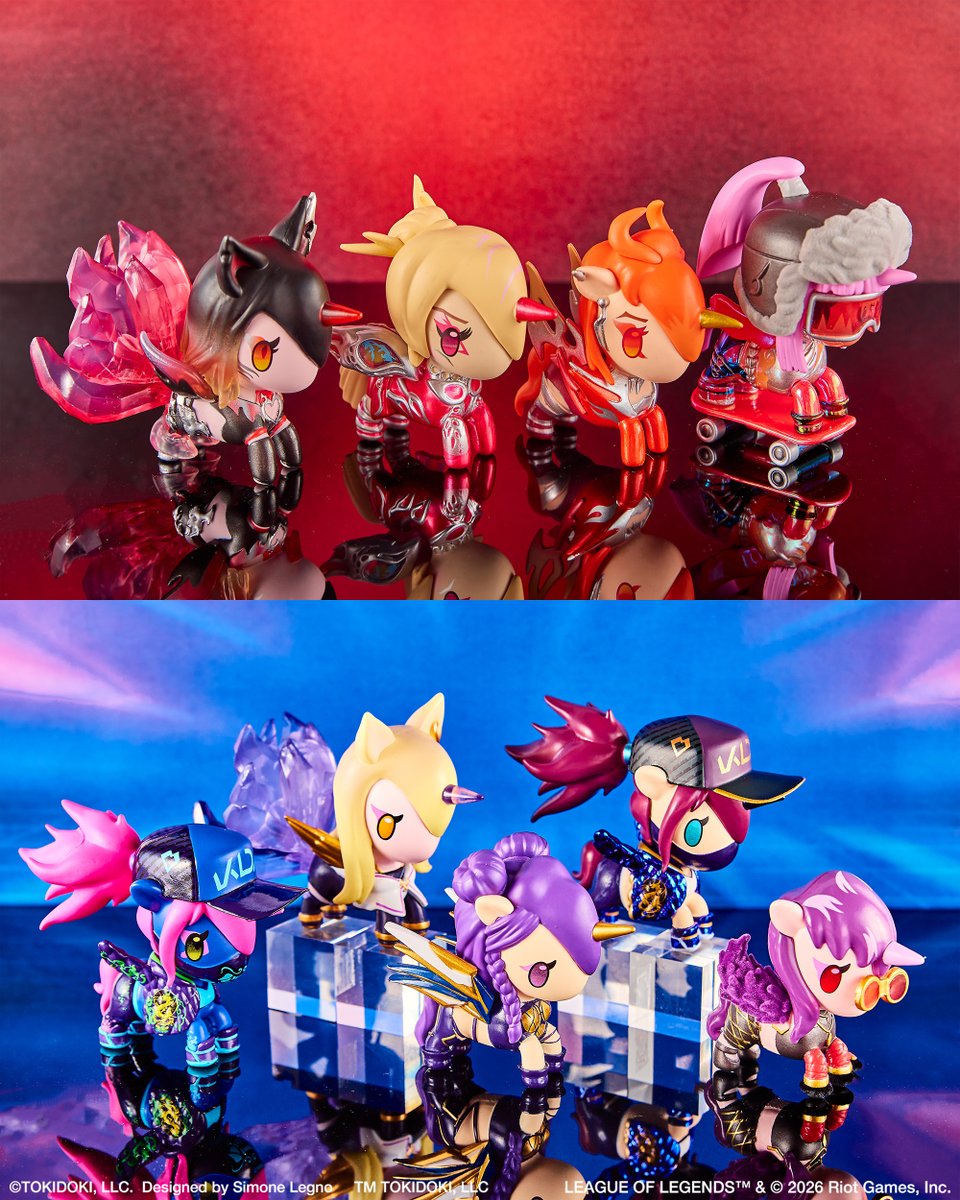 tokidoki's tweet photo. Take center stage and turn up the star power with the #tokidoki x K/DA Unicorno Series! 🦄❤️‍🔥✨ Available on our website! https://t.co/kaFqXi7KUS