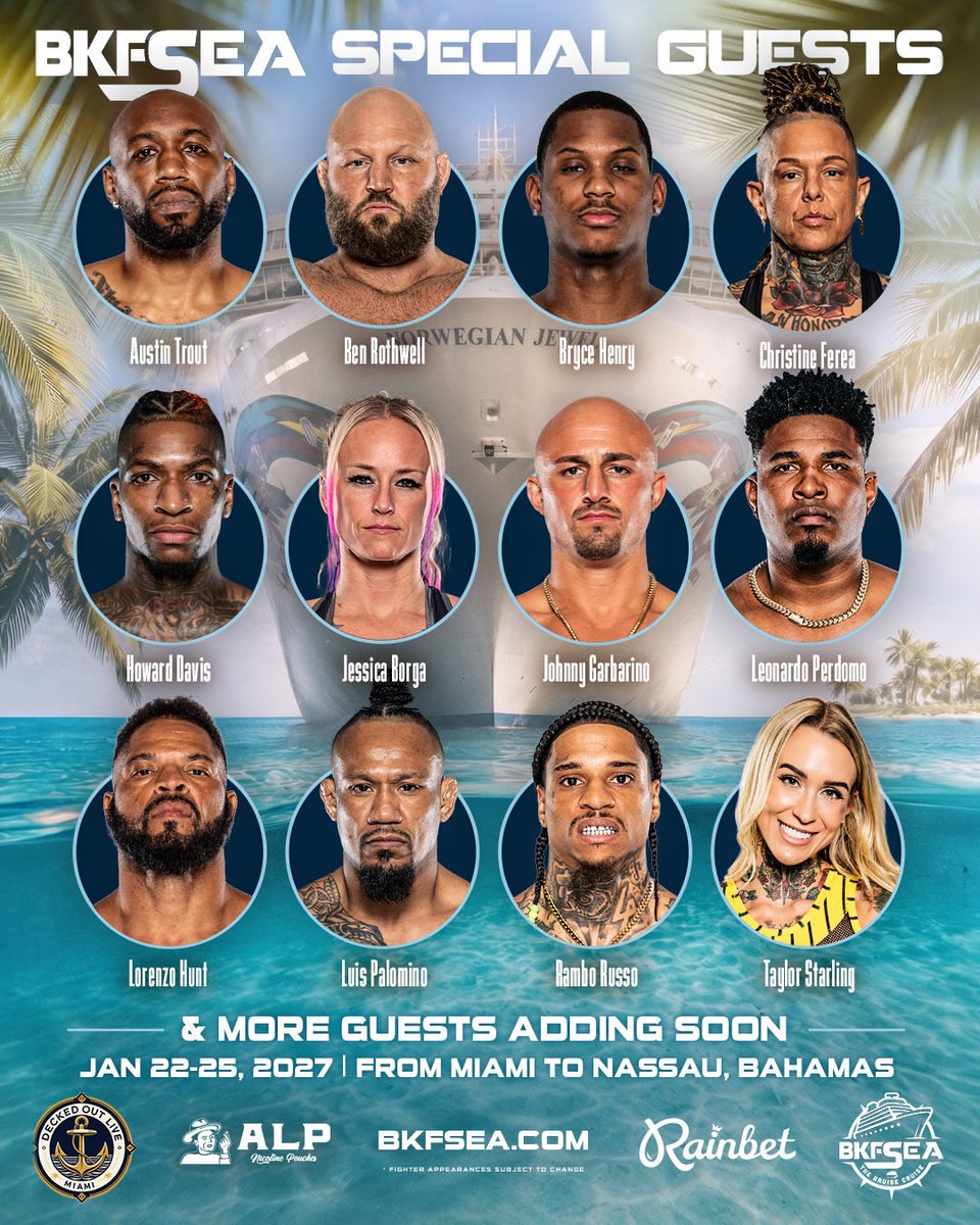 bareknucklefc's tweet photo. 🚨ATTENTION ON DECK! STEWART vs DURAN II HEADLINES THE BRUISE CRUISE 🚢 

#BKFSEA | Jan 22-25 | Cabin prices go up Oct 31 - Book today and save! ➡️ https://t.co/34HvfhiQIT https://t.co/sEV1bv1QeC