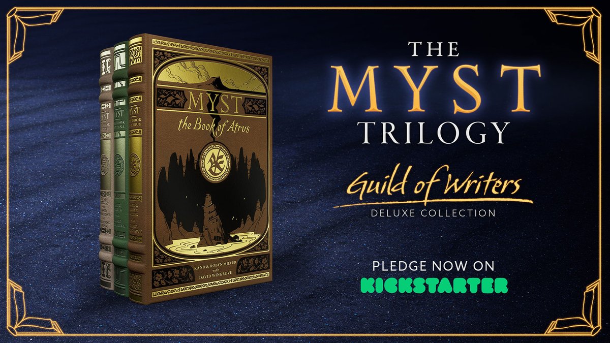 cyanworlds's tweet photo. Our Kickstarter for the “Guild of Writers” Deluxe Collection of the Myst Trilogy is NOW LIVE! 📚

Head here to make your pledge: 
https://t.co/m5VRJ2F0Ch https://t.co/6FRrrSidUo