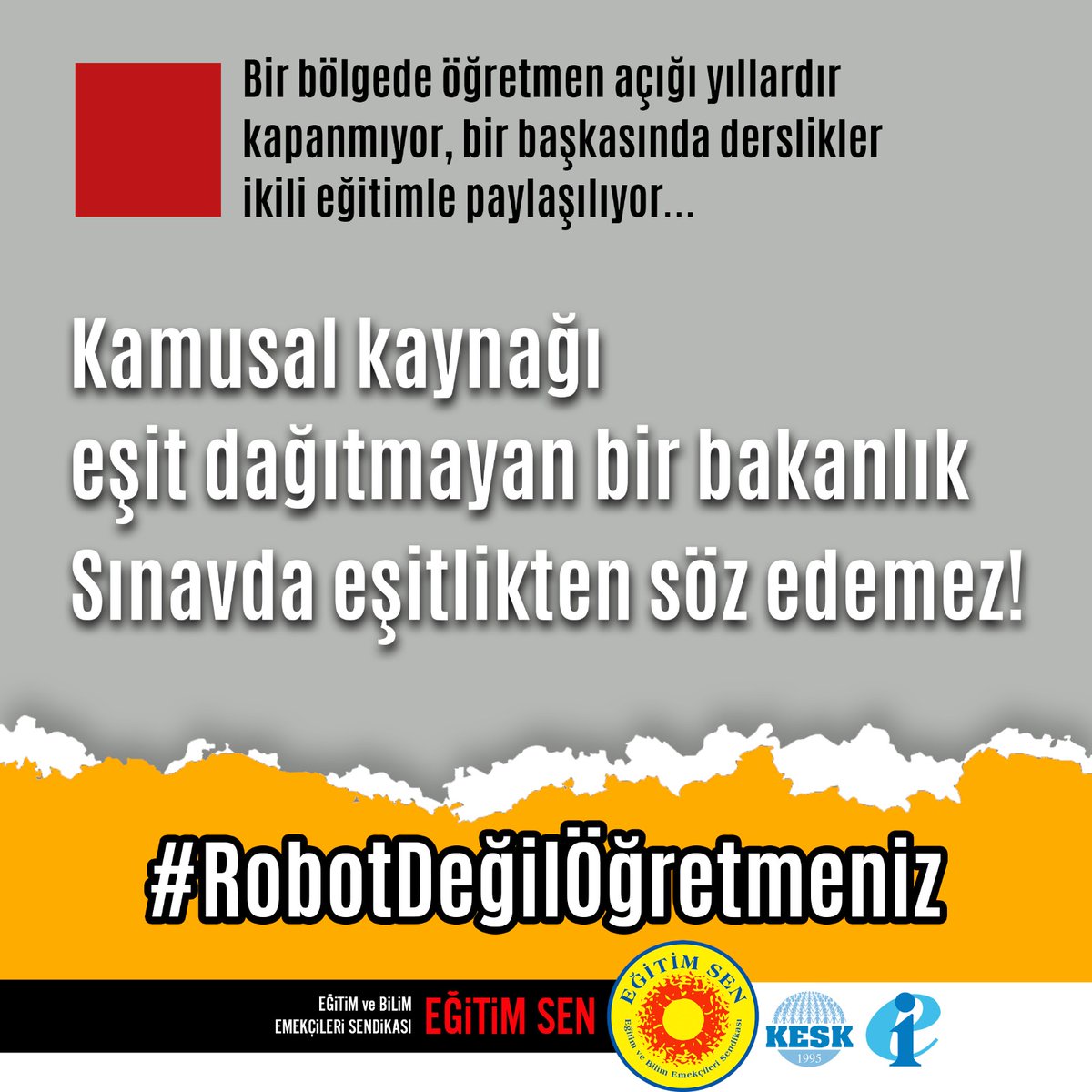 egitimsen21's tweet photo. Eğitim emekçilerinin söz hakkı olmadan alınan hiçbir karar meşru değildir. OYSS dayatması geri çekilmelidir. Tüm eğitim emekçilerini sesimize ses katmaya çağırıyoruz.
 #RobotDeğilÖğretmeniz https://t.co/ec0IB7Mdpv