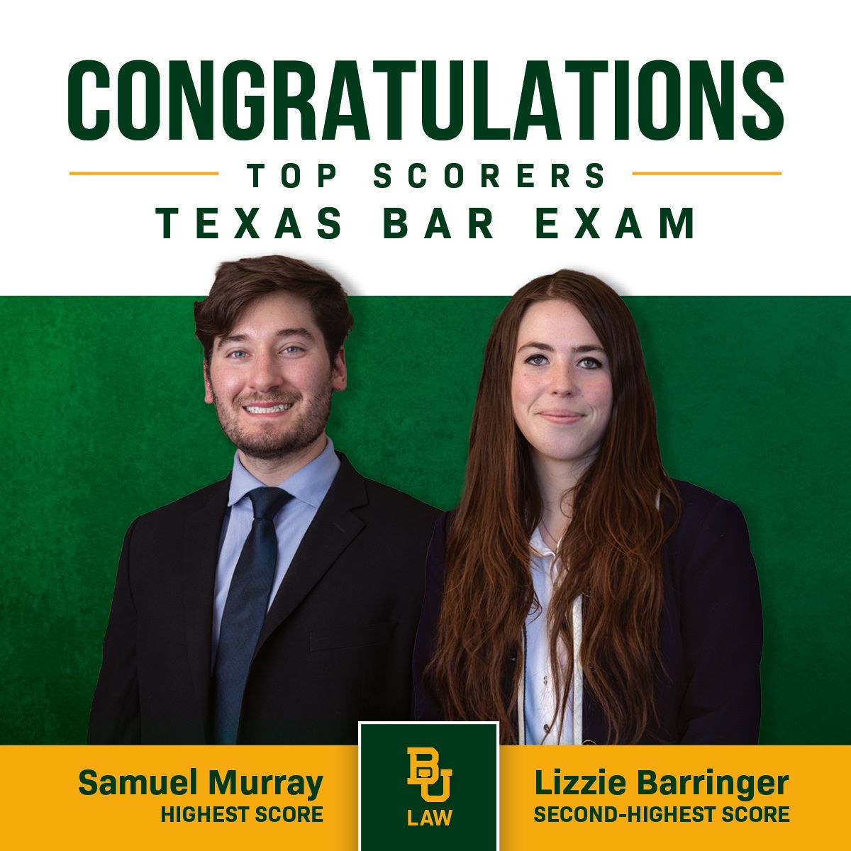 Baylor's tweet photo. Not just the TOP score in Texas -- the top TWO scores in Texas! 🐻🐻💯

#SicEm, @BaylorLawSchool! https://t.co/yFlhRWpR1T