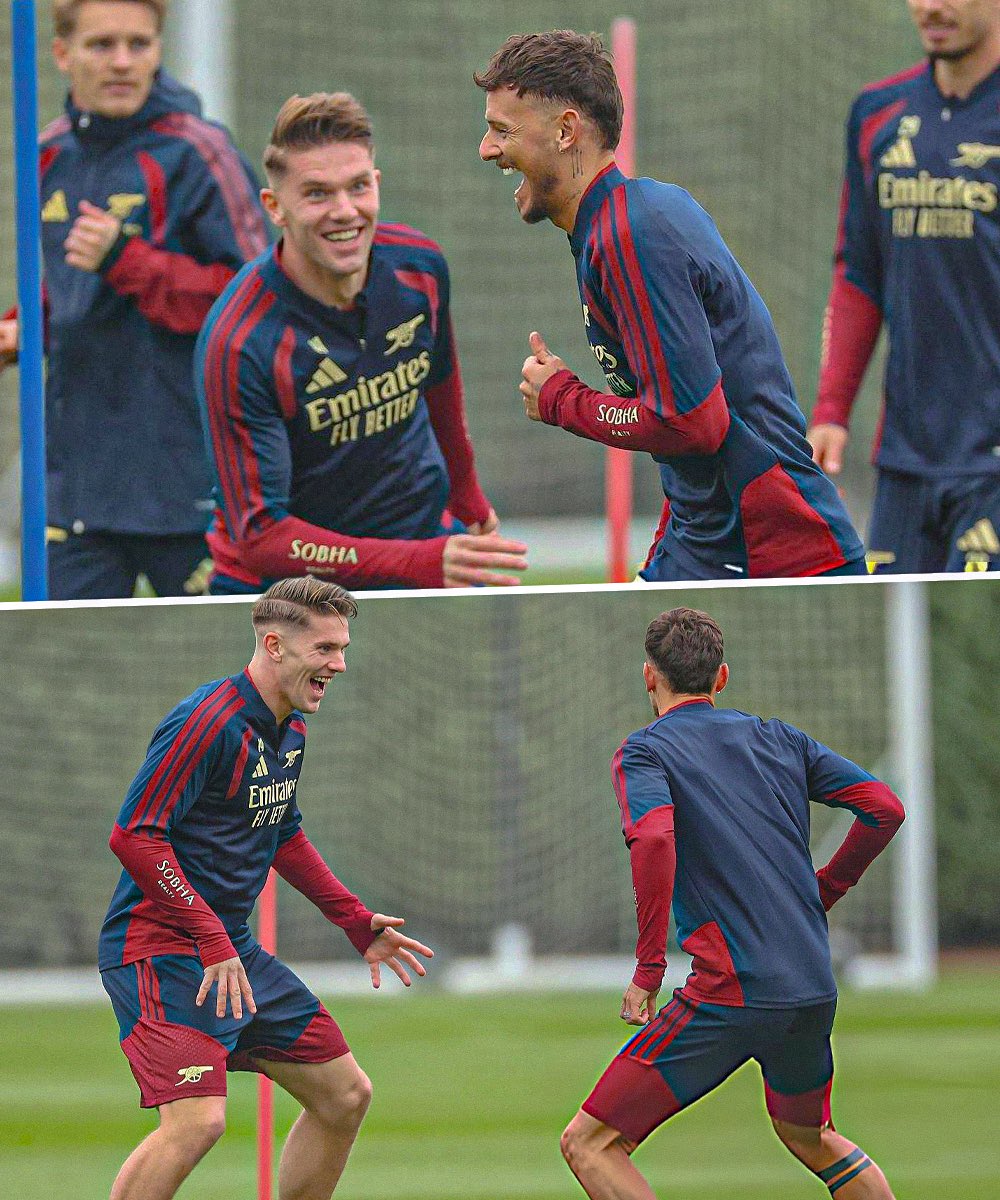 now_arsenaI's tweet photo. Viktor Gyokeres was all smiles in Arsenal training ahead of the game against Bayern Munich tomorrow night. https://t.co/qdY4kAwK6t