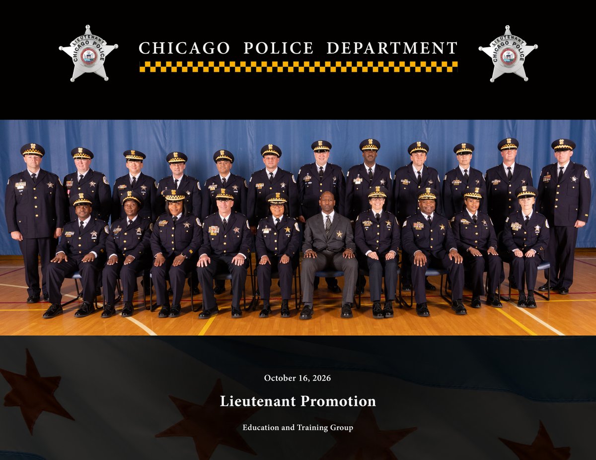 Chicago_Police's tweet photo. The Chicago Police Department congratulates the newest class of Lieutenants who were sworn in on Friday. These newly promoted leaders have been deployed to districts throughout the city and will play an important role in strengthening public safety in our communities. https://t.co/SAtZ5EBBat