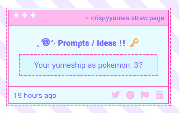 CrispyYumes's tweet photo. 🍪 ˗ˏˋ ꒰ Prompt ꒱ ˎˊ˗

— Which pokemon would yume and f/o be? 𐔌՞ ܸ.ˬ.ܸ՞𐦯 https://t.co/Es39qDRy53