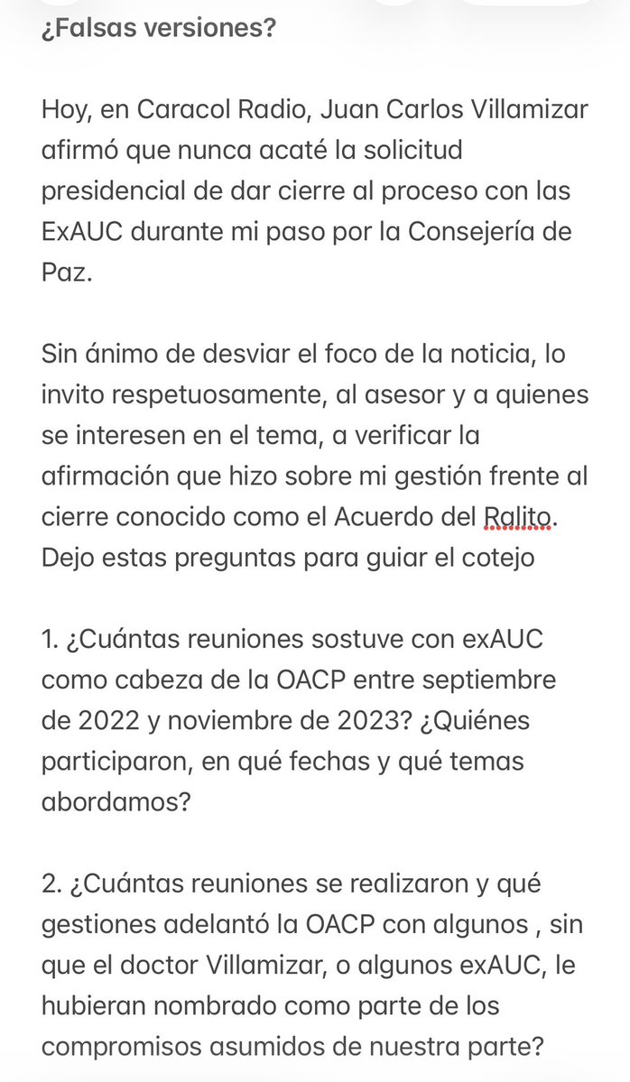 IDARDOS's tweet photo. ¿Falsas versiones? La extinta OACP en el proceso con exAUC hasta noviembre 2023. Una invitación a cotejar asesor Juan C Villamizar. https://t.co/Z4UkUMuoap