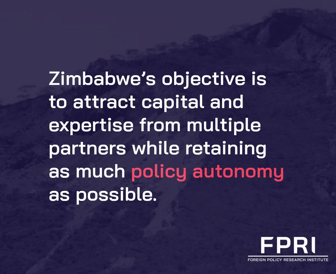 FPRI's tweet photo. Zimbabwe’s mineral resources make its external relationships' economic dimension particularly consequential. Yet mineral wealth alone does not translate into strategic economic value. https://t.co/b27PfmwAHM https://t.co/M8g7Nu0TNW