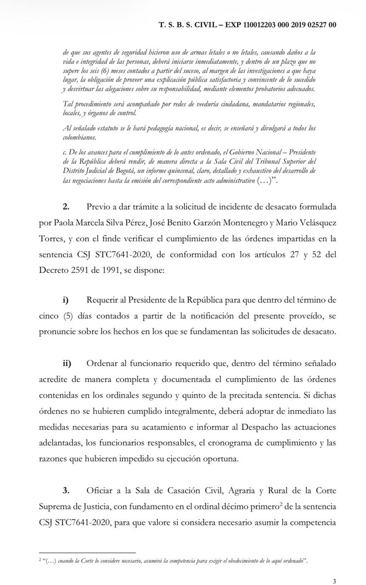 AnaErazoR's tweet photo. 🚨La Sala Civil del Tribunal Superior de Bogotá requirió ayer a @ABDELAESPRIELLA para que explique el incumplimiento de un fallo de tutela de 2020 que exigía a las y los funcionarios respetar la protesta pacífica y al Ejecutivo actuar con neutralidad, sin estigmatización ni uso desproporcionado de la fuerza.

Este requerimiento del Tribunal, ante todo lo que ha ocurrido por cuenta del Decreto 1525, que criminaliza la protesta y es de autoría de @Rodrigo_Lara_, obliga al Gobierno a responder, acatar el fallo y evitar que se repitan los actos que la justicia ya le ordenó frenar.

Vamos a estar AL PIE de toda movilización que se realice y estaremos atentos a los pronunciamientos y las acciones del Presidente y sus funcionarios. Colombia es un Estado de derecho y, por más que crean que van a instalar un autoritarismo, no podrán.